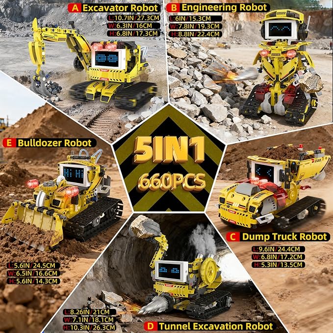 5-in-1 Programmable Robot Building Block Set for Kids Age 6 7 8 9 10 11 12-14 with APP or Remote Control &amp LED Display Screen STEM Educational Gift for Teen Boys and Girls (660PCS)