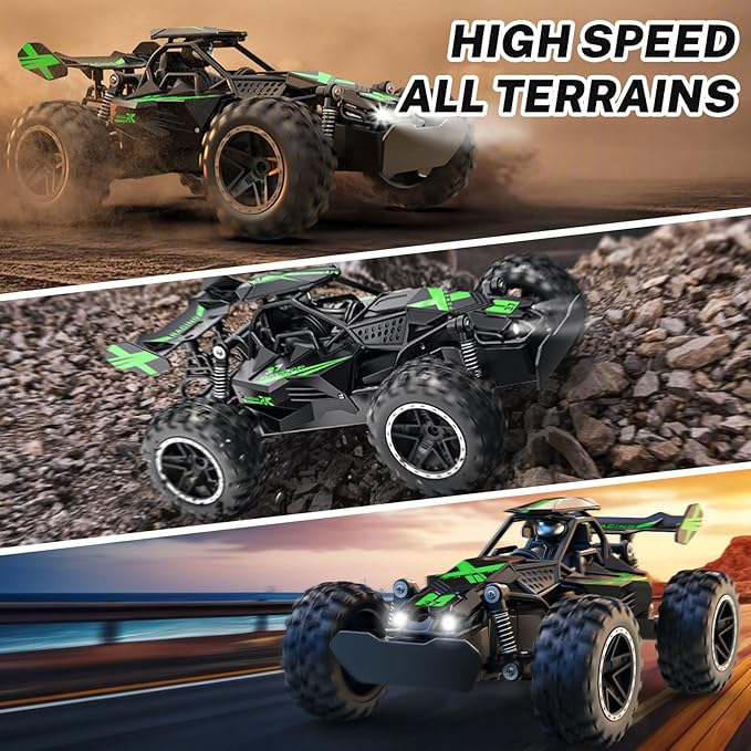 ACAMMZAR Remote Control Car 1:18 High Speed RC Cars for Kids 20KM/H Monster RC Truck Off Road with Lights Toys for Boys Green
