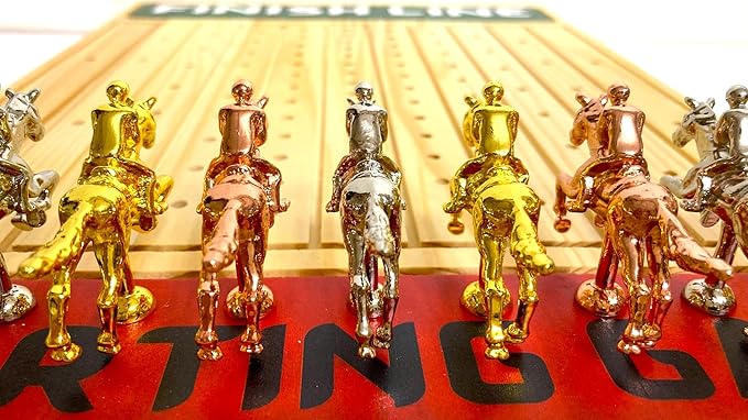 Horse Racing Game for Adults With 11 Luxurious Metal Horses (Silver Black Rose Gold) 22 Pine Wood Race Game Board Dice &amp Card Included (Log Color3)
