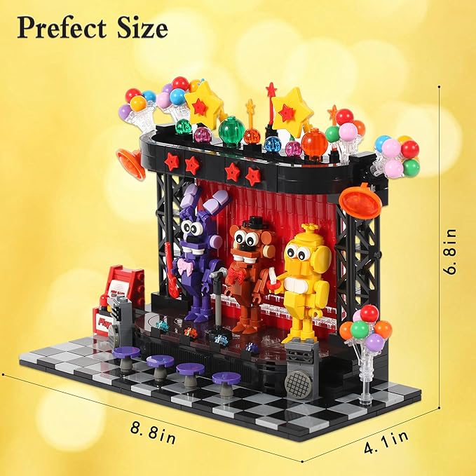 Five Nights Stage Toy Building Sets -Compatible with Lego Monster Scene Bear Rabbit &amp Chicken Performing on Stage Horror Game-Inspired Spooky Toy for Fans and Collectors