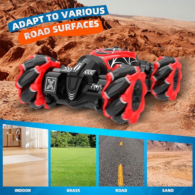Spider RC Cars Toys with Body Tires Lights 2.4GHz Gesture Hand Control Car One-Button Deformation Fast 360°Rotation Toys Birthday Gifts for 7 8 9 10 Year Old Boys Age 6-12