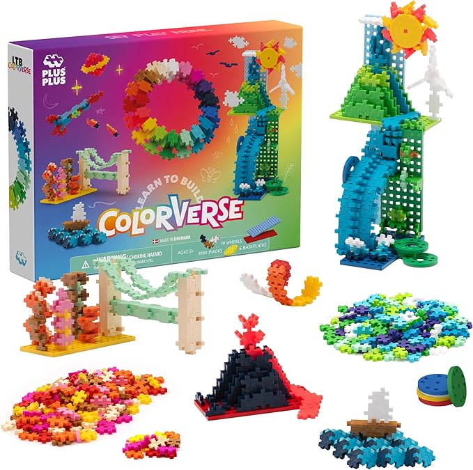 Plus Plus Learn to Build Colorverse Super Set 3D Building Block Kit Creative Stem Construction Toy for Kids 1000 Mini Interlocking Pieces