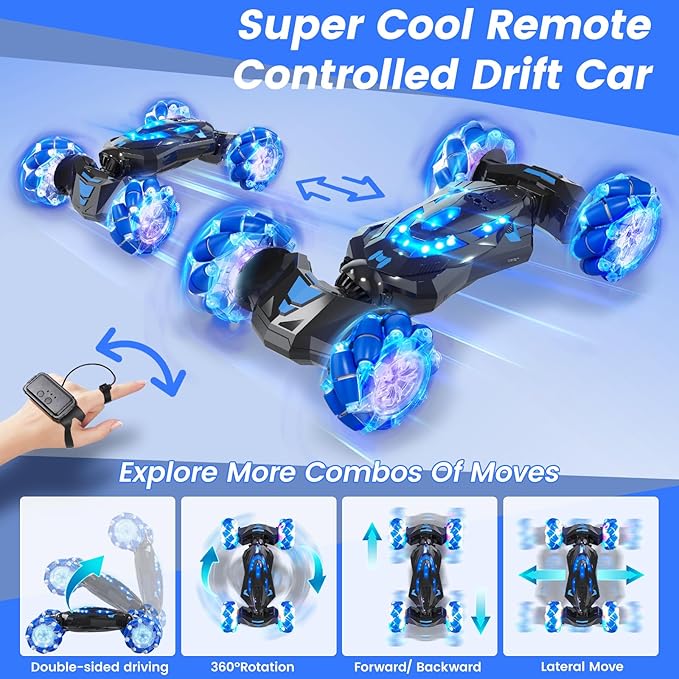 Gesture Sensing RC Stunt Car4WD Drift Hand Controlled 360° Flips Trick Car with Lights &amp Music Toys car is Cool Birthday Gift for Kids Ages 7-12