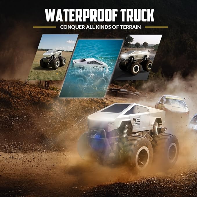 STEMTRON Amphibious Remote Control Car Toys for Boys 2.4 GHz 1:16 All Terrain Off-Road RC Car Waterproof RC Truck Pool Toys Gifts for Kids