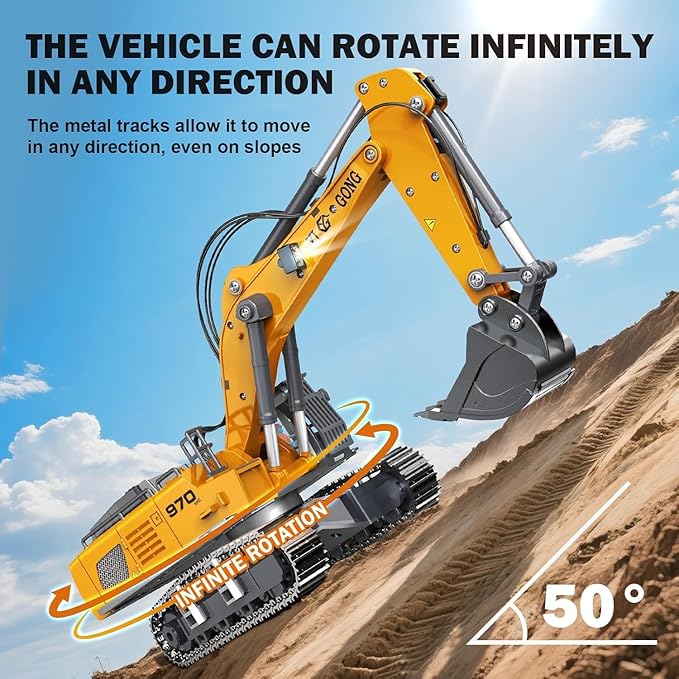 Adult Metal Mini 1:50 Remote Control Excavator is a Screw-Driven Excavator that Comes with Two Batteries and a Carrying case. It's an for Model Enthusiasts and Children