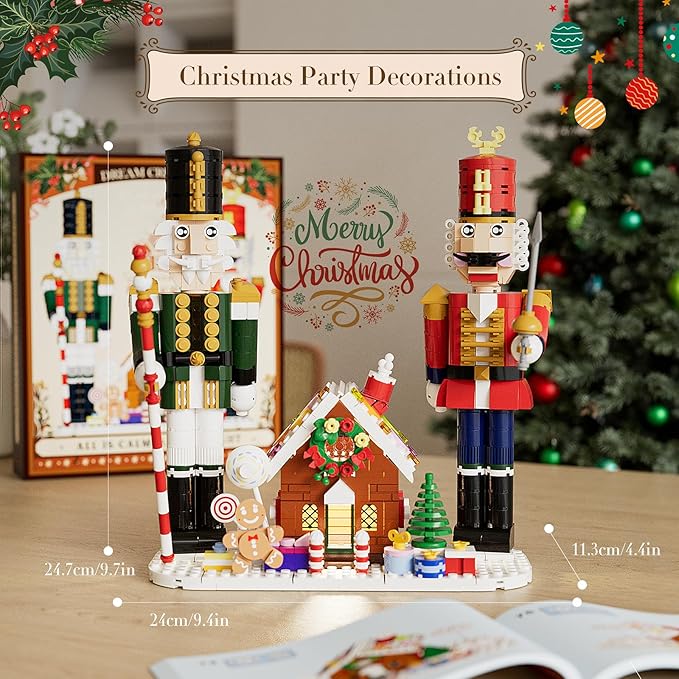 Nutcracker Christmas Decor Building Toys Gingerbread House with Light 2025 Xmas Gifts Ideas for Adults Kids Girls Boys Ages 8-12 Compatible for Lego Christmas Village Decorations for Home