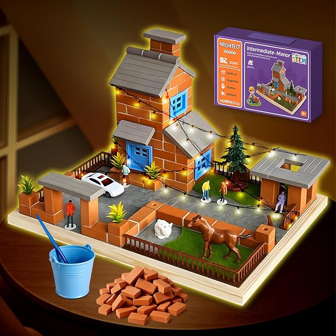 Brick and Mortar Construction Set DIY House Building Kit for Kids Realistic Mini Bricks STEM Building Toy Creative Engineering Toy for Boys and Girls