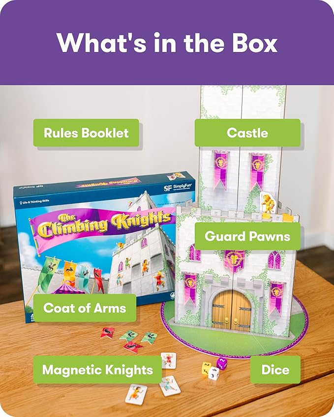 SimplyFun The Climbing Knights - Exciting Castle Climbing Strategy Board Game - Fine Motor Skills - Educational Fun with Magnetic Knights Guard Pawns &amp Premium Components - 2-4 Players Ages 8 &