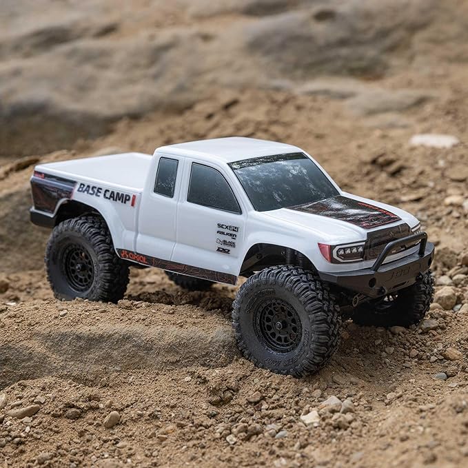 Axial RC Truck 1/24 SCX24 Base Camp 4x4 Rock Crawler Brushed RTR(Everything Needed to Run is Included) - White AXI-1219T1