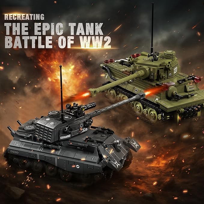 WW2 Army Tank Building Blocks Set 2 Classic Military Tanks Building Set with Rotatable Turret Movable Tracks &amp Tactical Gear Tiger Tank Model &amp Military Vehicles for Collectors and Boys 13