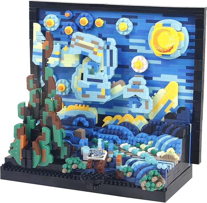 2000+PCS Creative DIY Starry Night Micro mini Building Blocks3D Painting Frame Wall Art Decoration Collection ConstructionBest Present for 14+ Boys Girls or Adults