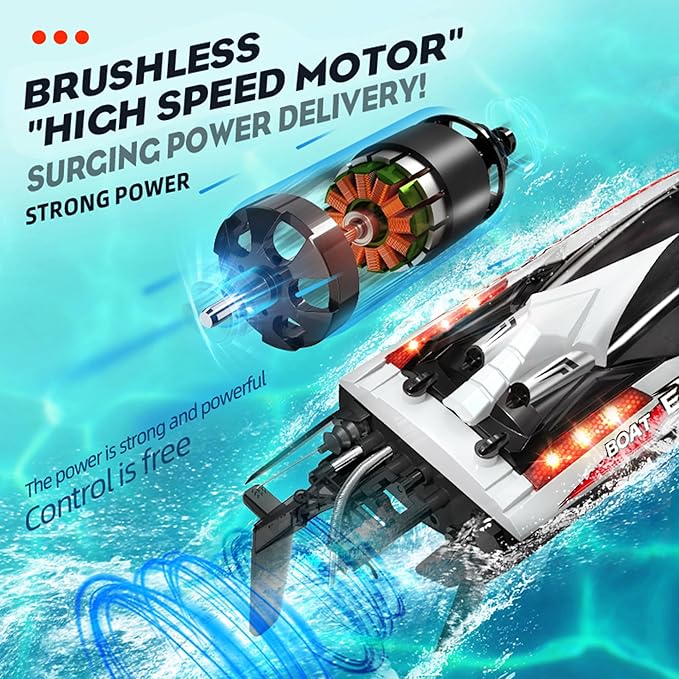 BEZGAR RC Boat 18 inch Big Brushless Remote Control Boat for Adults and Kids 55 KPH Large Fast RC Speed Boats with 2500mAh Battery Ideal Waterproof Toy Boats for Lakes - HJ816 Gray