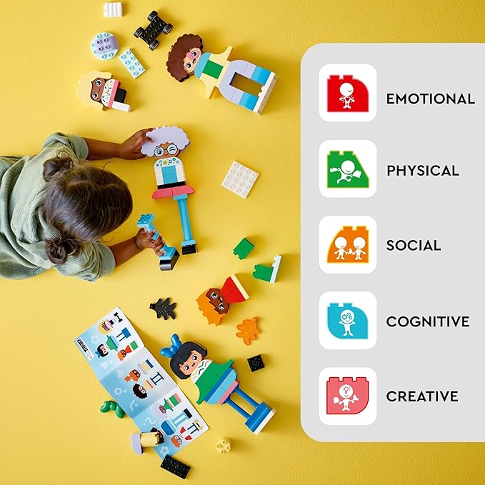 LEGO DUPLO Town Buildable People with Big Emotions Interactive Toy for Ages 3 and Up 5 Characters with 10 Role-Play Faces 71 Colorful Bricks for Mix-and-Match Customizable Fun 10423