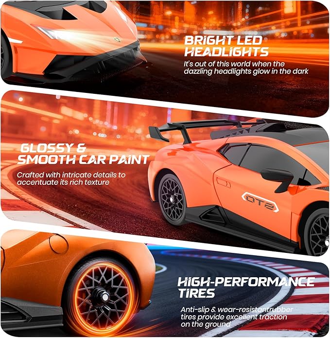 Lamborghini Remote Control Car 1:18 Scale Officially Licensed Lamboghini Toy Car Cool RC Cars Toys for 4 5 6 7 8 9 10 11 12 Year Old Boys Kids Adults Gifts15km/h Fast RC Drift Car (Orange)