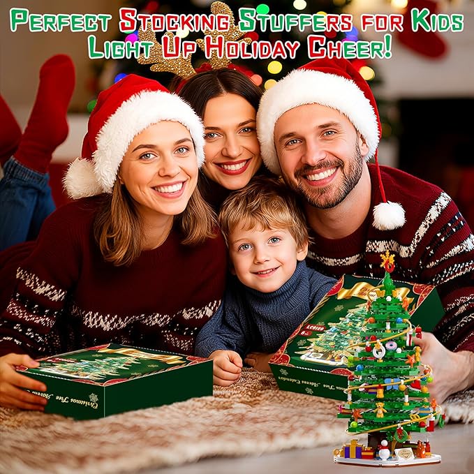 Christmas Tree Building Block Set with Light Kit Building Toy Compatible with Christmas Sets Xmas Tree Holiday Decoration for Kids Ages 8-14 Stocking Stuffer Gift for Boy Girl Adults (661PCS)