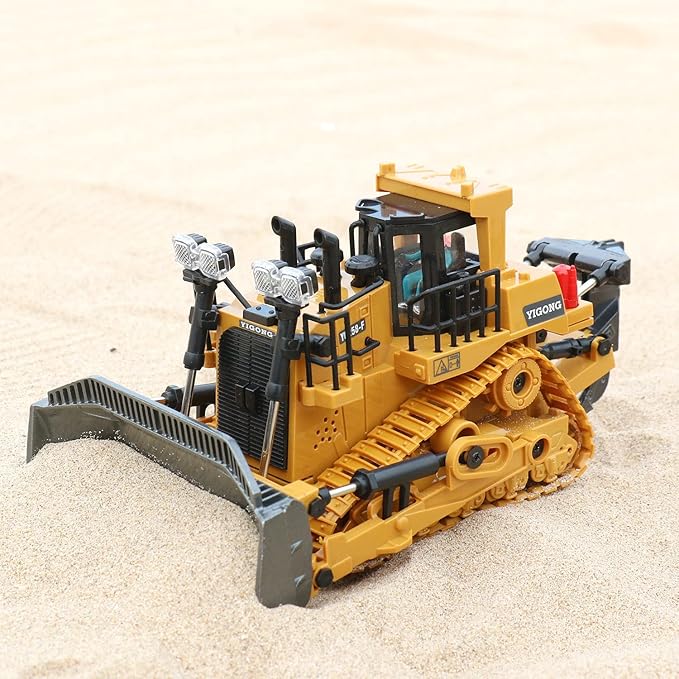 Dwi Dowellin Rc Bulldozer Toys for BoysConstruction Remote Control Bulldozer with Metal bulldozing Shovel Lights/Sounds for Kids Boys