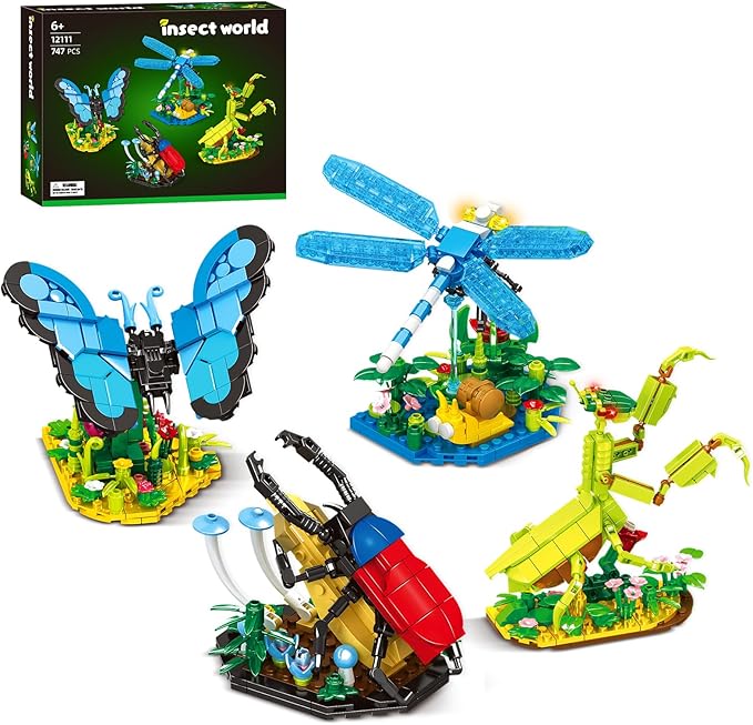 Ideas Insect Collection Toys Bug Building Set with Life-Size Blue Morpho Butterfly Hercules Beetle Dragonfly and Chinese Mantis Display Models Nature Décor Gifts for Adults Boys Girls