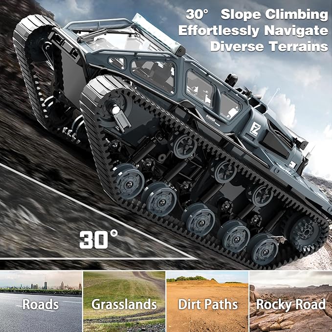 Mostop RC Tank Car 1:16 Scale 2.4Ghz Remote Control Crawler High Speed Tank Off-Road RC Tracked Vehicles 360°Rotating Drifting Car with 2 Batteries Military Truck for Kids Adults Gray