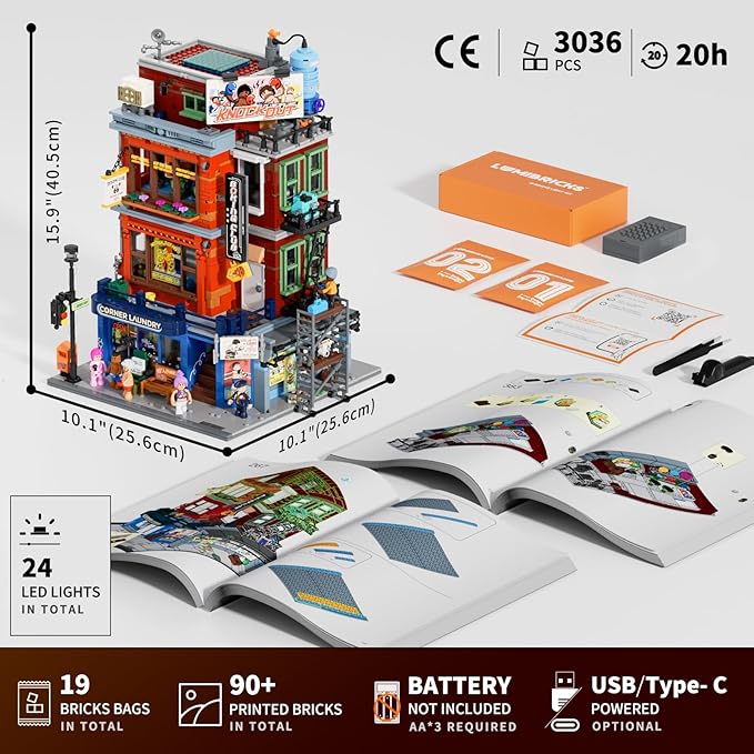 Street Fusion Boxing Club Lighting Building Bricks Set - City Town Modular Playset Collection Display kit with Minifigures 3036 Pcs for Adults &amp Teens &amp Life Enthusiasts