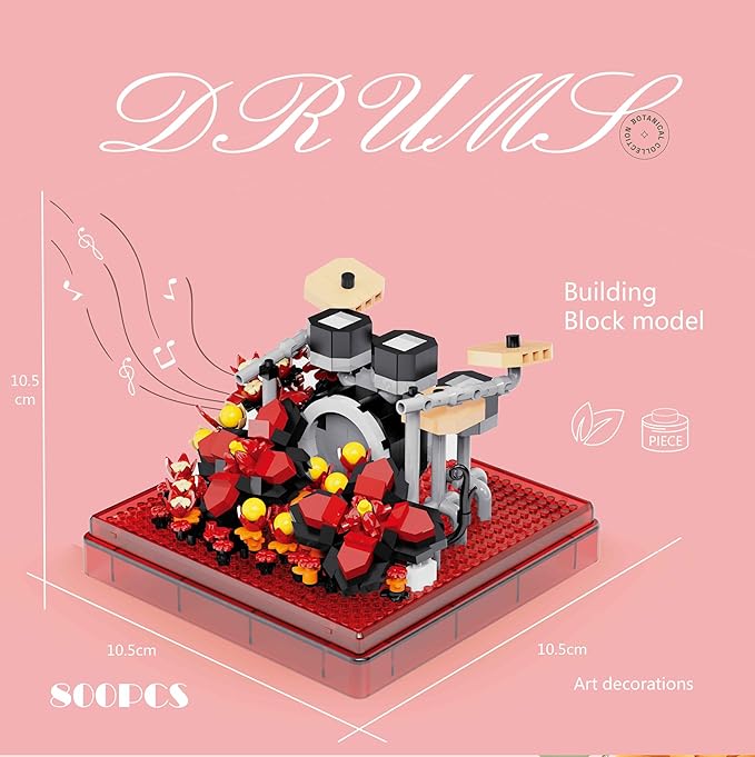 Musical Instruments Micro Blocks Building SetsClassical Famous Building Block Set1500 PCS for Adults and KidsGuitar and Drum Set with Clear Plastic Cover