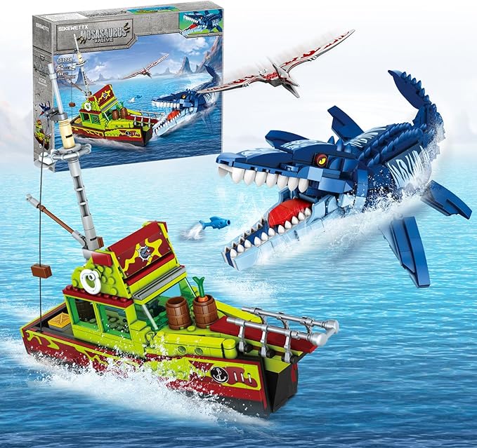 3 in 1 Sea Dinosaur Building Blocks Kit Set Compatible with Lego Dinosaur World Park Mosasaurus Discovery Crossing Ocean World Building Set Boat STEM Toys Gift for Kids and Adults for Boys Age 8-12