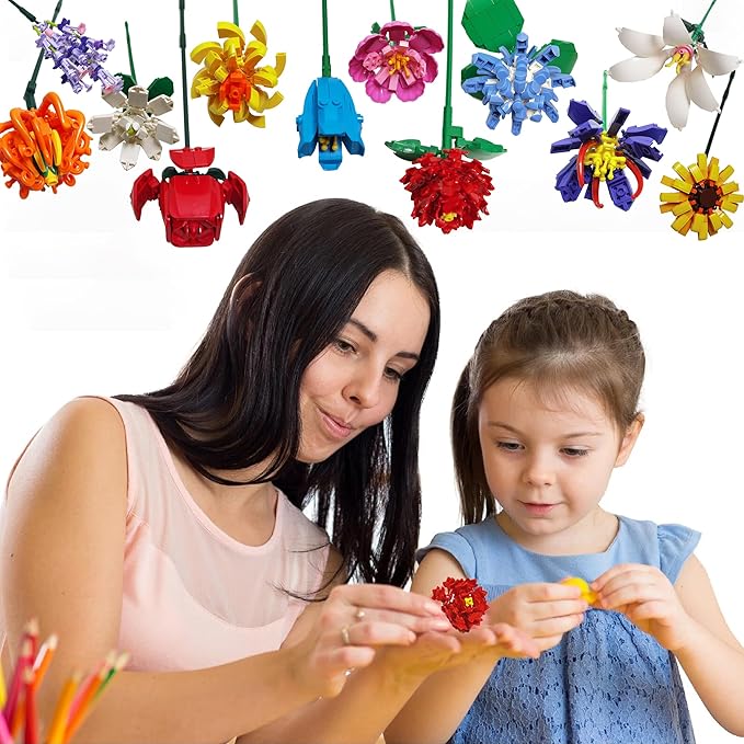 Flowers Bouquet Building Set 12 Artificial Flowers 1064 PCS Bricks Blocks Toy for Adults &amp Kids Botanical Collection Gift for Mother's Day Valentine Birthday Christmas (No Vase)