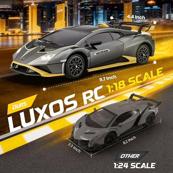 Lamborghini Remote Control Car 1:18 Scale Officially Licensed Lamboghini Toy Car Cool RC Cars Toys for 4 5 6 7 8 9 10 11 12 Year Old Boys Kids Adults Gifts 15km/h Fast RC Drift Car (Grey)