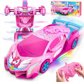 Unicorn Transform RC Cars for Girls Toys with Rainbow Eyes &amp Underbody Lights Fast 360°Rotation &amp 2.4GHz Robot Remote Control Car One-Button DeformationEaster Basket Stuffers for 3-12 Year O