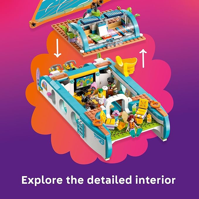LEGO Friends Travel Boat Adventure Pretend Play Building Toy - Toy Boat Playset with Playful Dolphin Figurines and 4 Minidolls - Birthday Gift Idea for Girls and Boys Ages 8 and Up - 42664