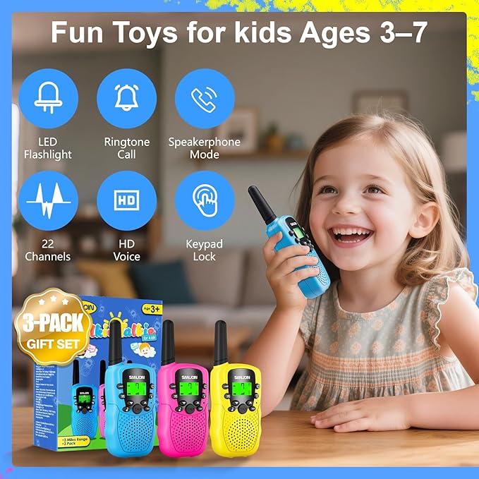 Walkie Talkies for Kids Games Outdoor Toys for 3-12 Year Old Boys Girls 3 Miles Range Walkie Talkie as Easter Basket Stuffers 4 Year Old Girl Birthday Gifts for 3 4 5 6 7 8 9 Year Old Boy Girl Gift