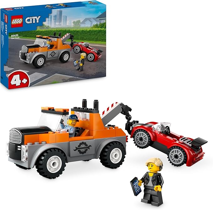Lego City Tow Truck with Sports Car Toy Car for Boys and Girls from 4 Years Birthday Gift for Children Truck Toy with 2 Mini Figures and Accessories Such as a Cochlear Implant 60435