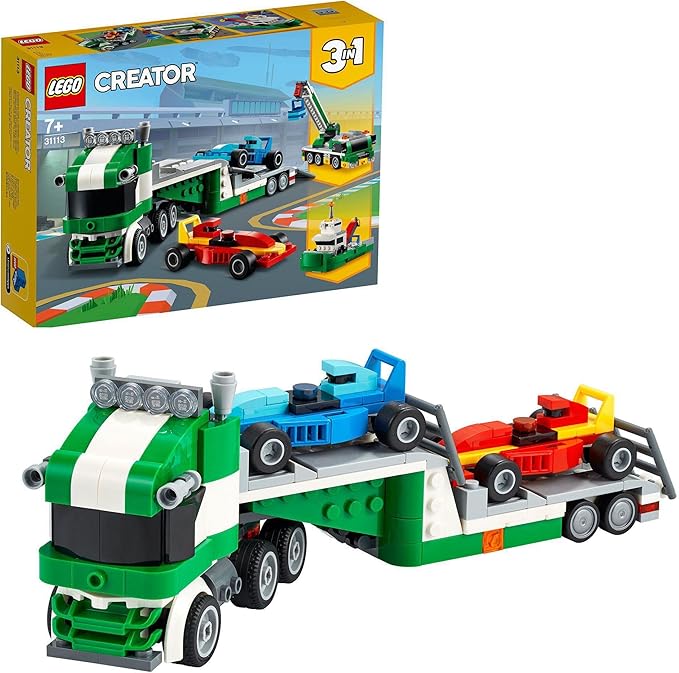 LEGO 31113 Creator 3-in-1 Racing Car Transporter Construction Game Truck with Trailer Crane and Tug Gift Idea for Children