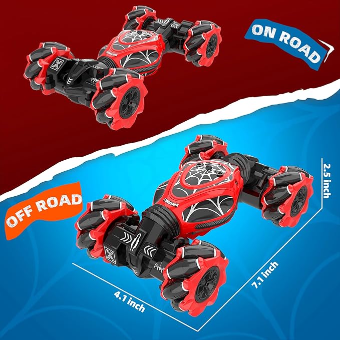 Spider RC Cars Toys with Body Tires Lights 2.4GHz Gesture Hand Control Car One-Button Deformation Fast 360°Rotation Toys Birthday Gifts for 7 8 9 10 Year Old Boys Age 6-12