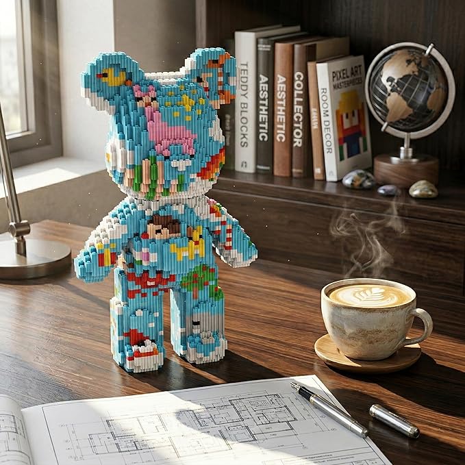 12.6 Sky Castle Teddy Blocks Bear Building Set for Adults Micro Bricks DIY Model Kit Challenge Collectible Home Decor for Office or Bedroom Keep Busy Relaxing Activity Birthday Gift