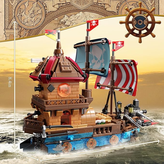 Pirate Ship Building Sets with Lights Creative Model Ship Boat Pirate Themed Toys Building Kits for Home Decor 916 Pieces Christmas Birthday Gift for Adults Teens 14+