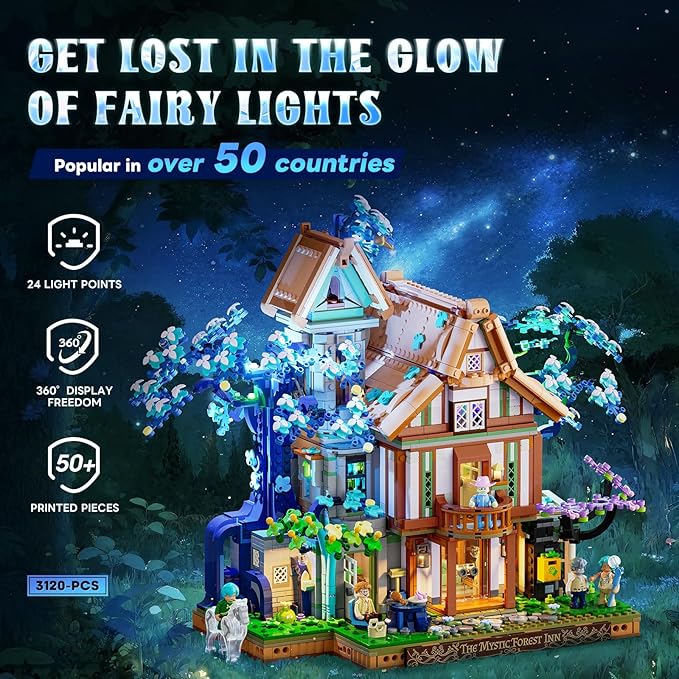 Sylvan-Inn Treehouse Lighting Building-Bricks-Set - 3120 Pcs Elf Hotel Cabin Collection Tree House LED Light Set for Adults and Retro House Collectors
