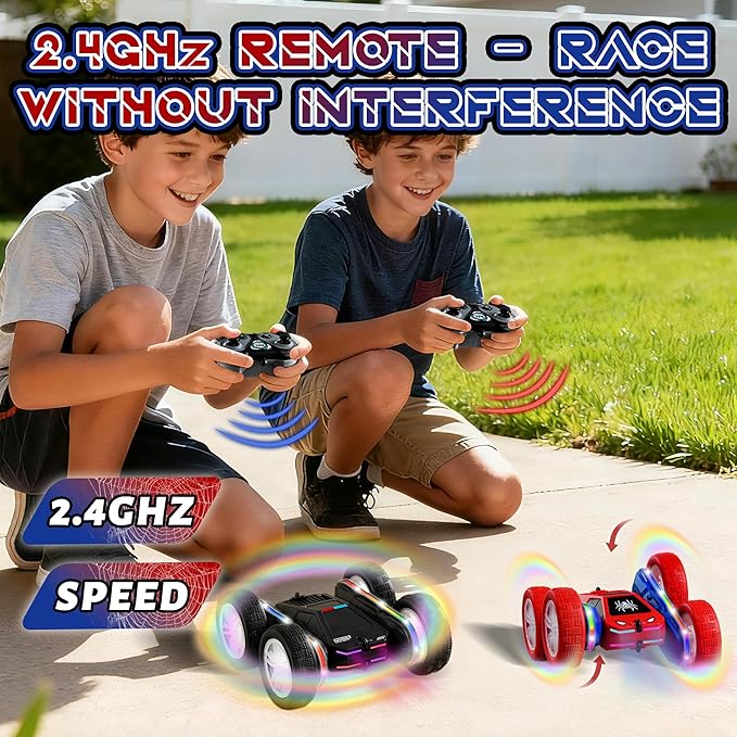 Spider Remote Control Car 4WD 360° Flips RC Stunt Car Toys Cyber-Inspired Double-Sided Drift Rc Cars with LED Lights 2 Rechargeable Charge Battery Modules Toys and Gift for Boys Age 3-12