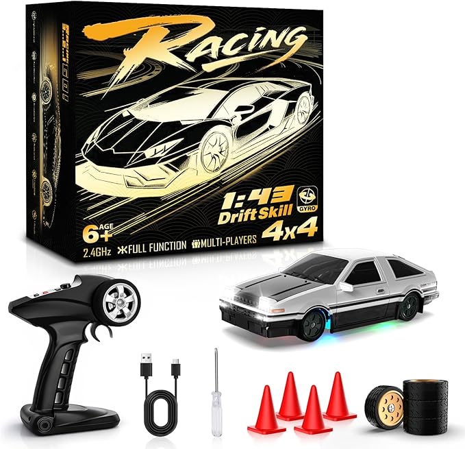 RC Drift Car 1/43 Mini RC Drift Car with Gyro 2.4GHz Full Proportional Control 20KM/H 4WD High Speed Remote Control Alloy LED Lights &amp Drift Tires Toys Gift for Adults Boys and Girls