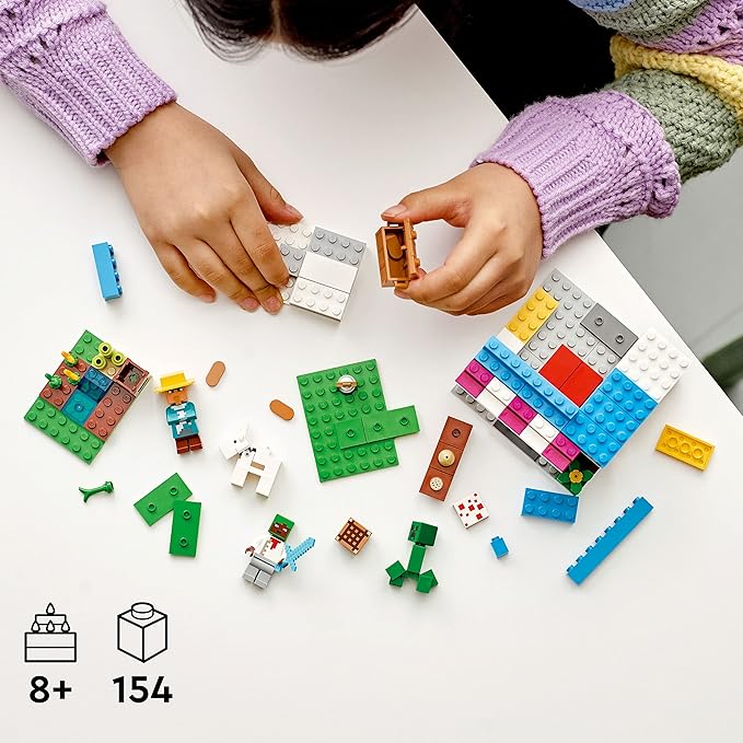 LEGO Minecraft The Bakery Building Kit 21184 Game-Inspired Minecraft Toy Set for Kids Girls Boys Age 8+ Featuring 3 Minecraft Figures and Goat with Village and Treasure Chest Accessories Gift Idea