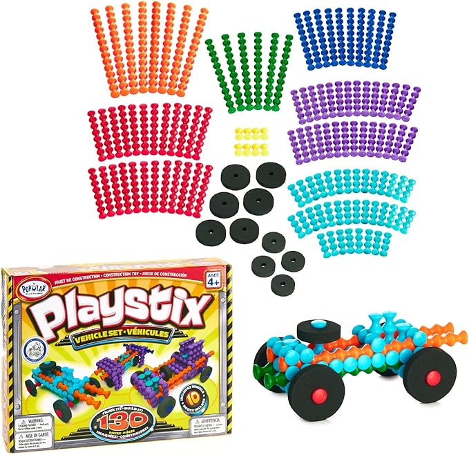 POPULAR PLAYTHINGS Playstix Building Sticks Kit for Kids Construction Stem Building Toy Gift for Boys &amp Girls - 130 Piece