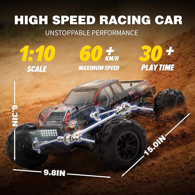 Hosim 1:10 Brushless RC Cars for Adults &amp Boys 60+ KMH Big Remote Control Car 4x4 Off Road Monster Truck 40+ Min Play Waterproof All-Terrain RC Truck Hobby Grade Electric Toy Vehicle Gift
