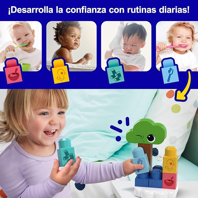 MEGA BLOKS Fisher-Price Toddler Building Blocks Toy Rise &amp Snooze Night Light with 30 Pieces Sound and Light Effects Star Projector Ages 1+ Years
