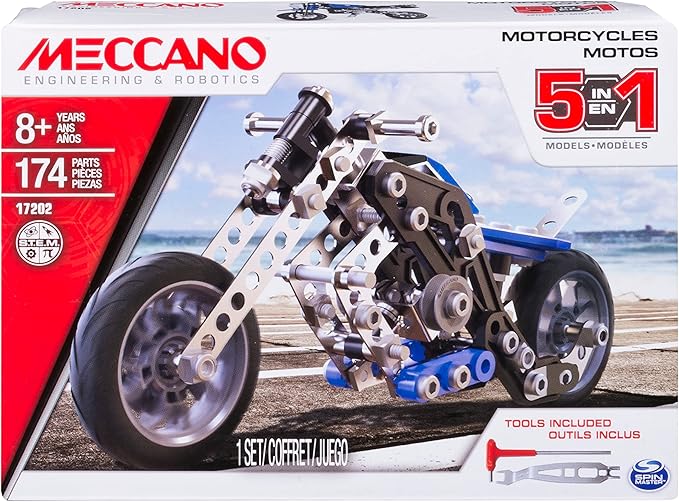 MECCANO Erector 5 in 1 Model Building Set - Motorcycles 174 Pieces for Ages 8 and up STEM Construction Education Toy