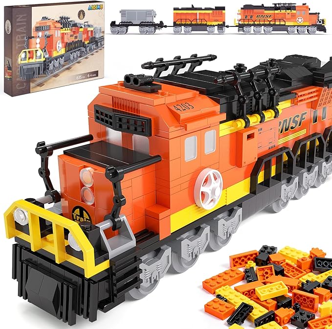 City Train Building Set Stem Trains Building Toy for Boys Girls Ages 6-14 BNSF Freight Trains Model for Kids and Adult Stem Locomotive Train Building Blocks Christmas Birthday Gifts 635 PCS