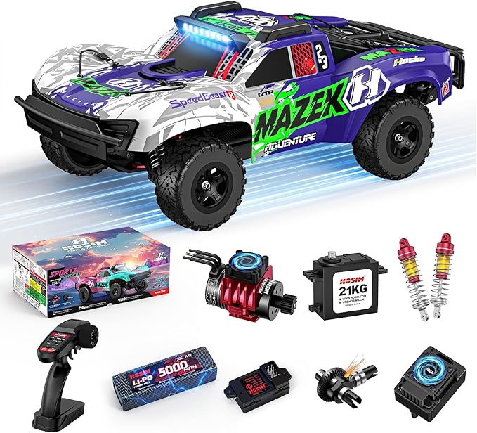 Hosim Fast RC Cars for Adults Brushless 1/10 Scale MAZEK 4x4 Off-Road Electric All Terrain Hobby Grade Monster Truck with 3S Lipo Battery &amp 100A ESC 4S Ready RC Truck Waterproof Remote Control