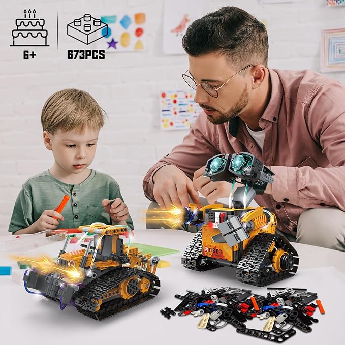 STEM Robot Building Kit for Kids – 5-in-1 Remote &amp App-Controlled Wall Robotics Set Engineering Coding Robot Toys Birthday Gifts for Boys &amp Girls Ages 6-12+ (673 PCS)
