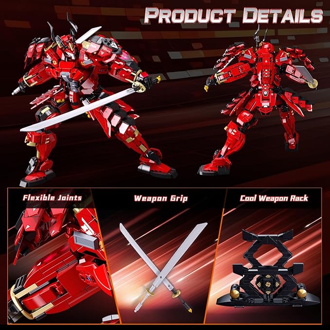 Mech Building Sets Kafei Samurai Warrior Building Toys with Double Swords Collectible Gift for Adults Man and Teens Boys Compatible with Lego Mech Set 923 PCS