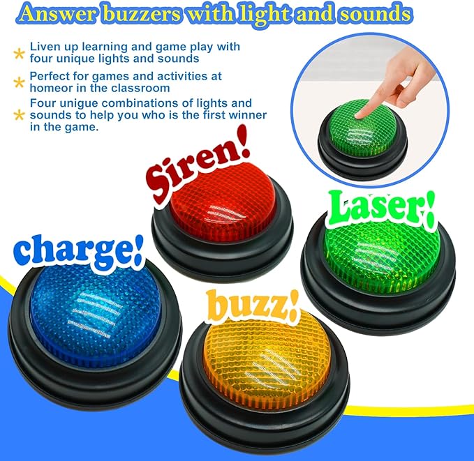 8-Pack Buzzers for Trivia Games Answer Buzzers for Classroom Family Feud Jeopardy Buzzer Game Buzzers with Lights and Sound for Classroom