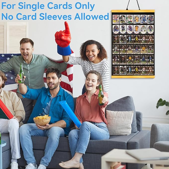 36 Cards Display Case - 35PT Graded Sports Card Frame - with PVC Protection &amp Clear View for Baseball Football Basketball Trading Card Wall Display Natural