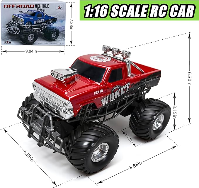 Highspeed Entry Level red rc Monster Truck with Light Spray 2.4GHz Upright 360 Rotate 4WD Monster Trucks rc Cars 20+ KM/H Monster Trucks 70min (Max) RuntimeEaster Birthday Gift Toddler Toys 8-12